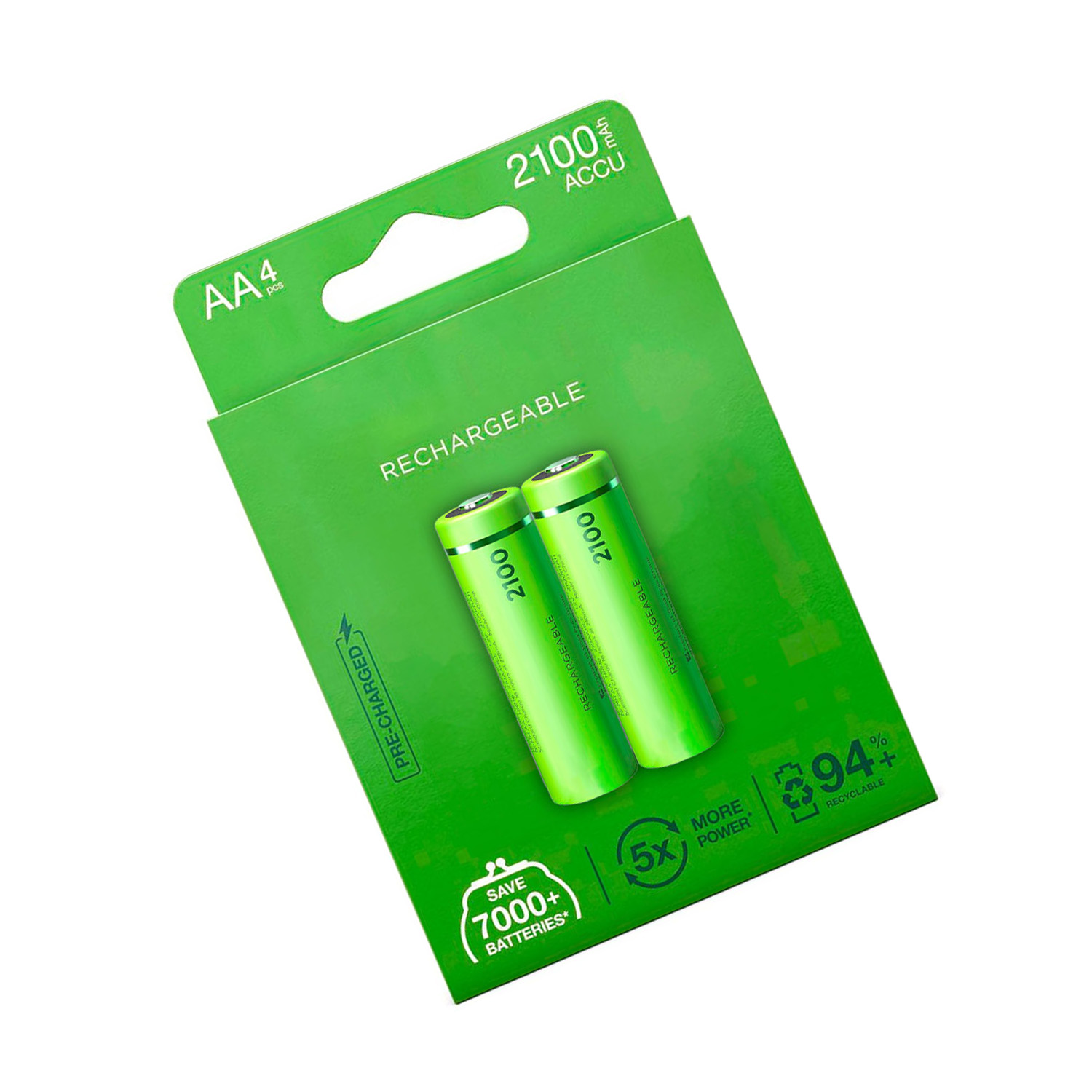 dos Baterías listas para usarse Recyko de tamaño AA. Baterías de ultima tecnología. Son baterías que vienen cargadas de fabrica. Sin apenas auto descarga