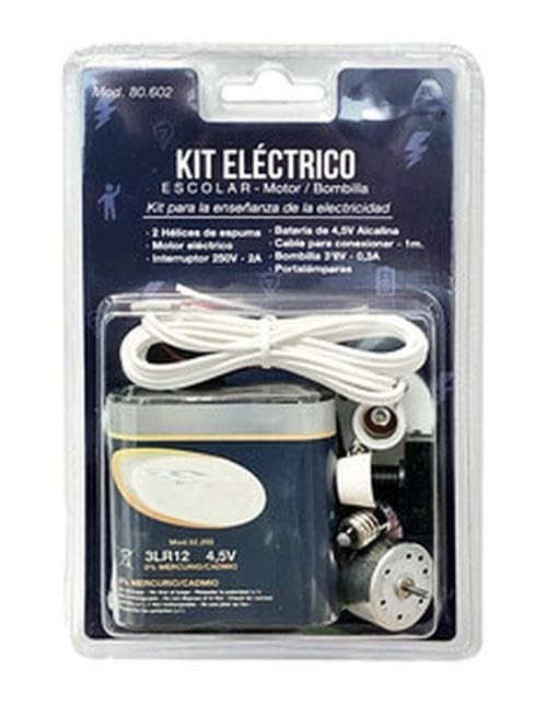kit eléctrico escolar con motor, incluye componentes didácticos para aprender sobre circuitos y experimentos prácticos.