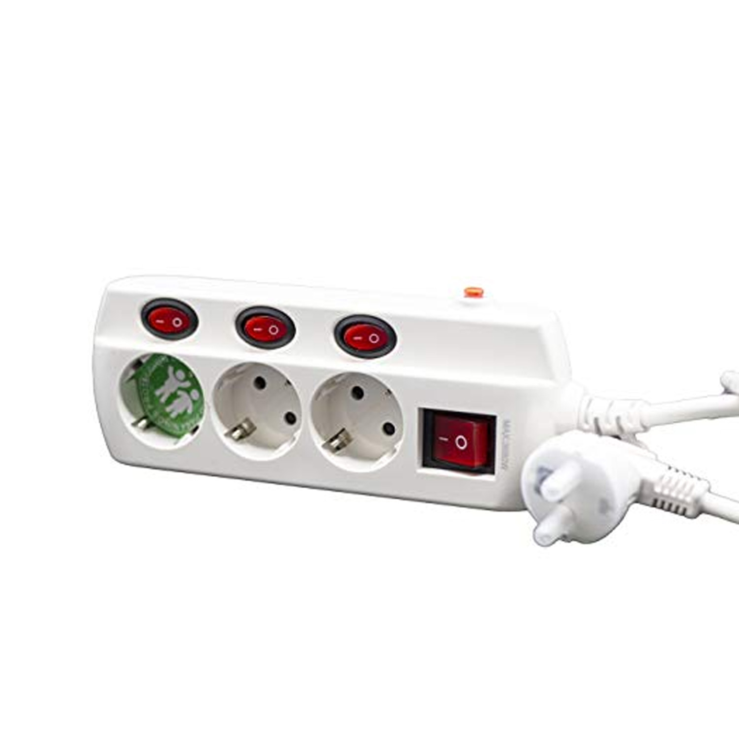 regleta Blanca de 3 enchufes con Interruptor Individual, protección contra sobretensiones, retráctil, 1,5 m, protección Infantil