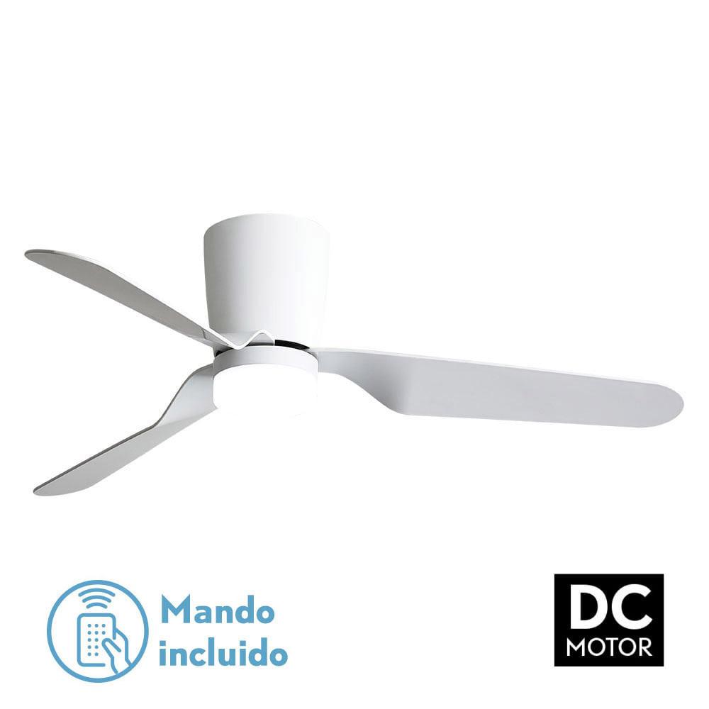 tODOLAMPARAVentilador de techo con luz LED 18W motor DC modelo KOCHI Blanco, 3 tonalidades de luz con memoria, 3 aspas, 5 velocidades, control remoto, temporizador, silencioso y bajo consumo